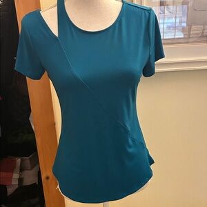 INC International Concepts Teal Asymmetrical Neck Short-Sleeve Top